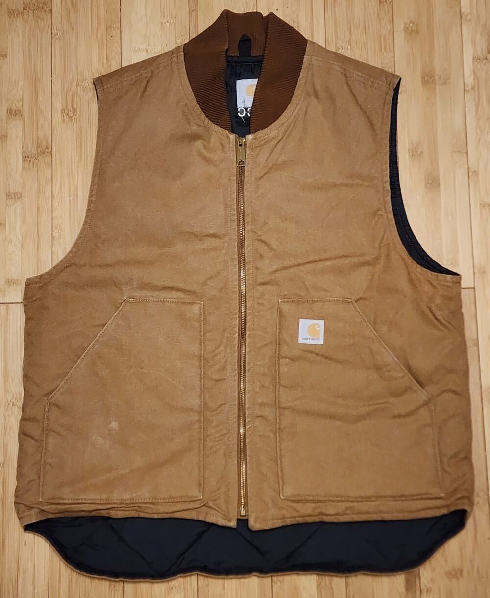 Vintage Carhartt Vest Men Size Large Brown Canvas Logo Quilt Lined Full Zip Duck